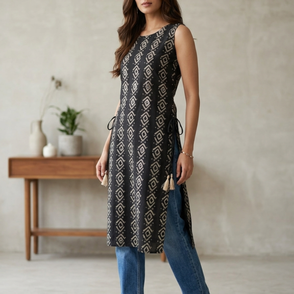 Black sleeveless long kurti